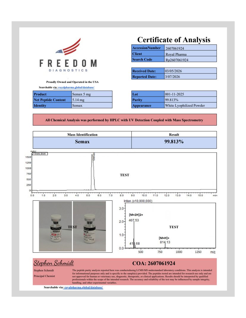 Preview of the Semax 5 mg Certificate of Analysis